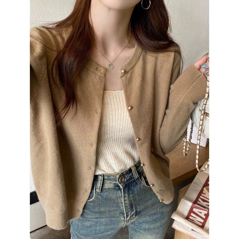 Cardigan tricoté basique à col rond pour femme