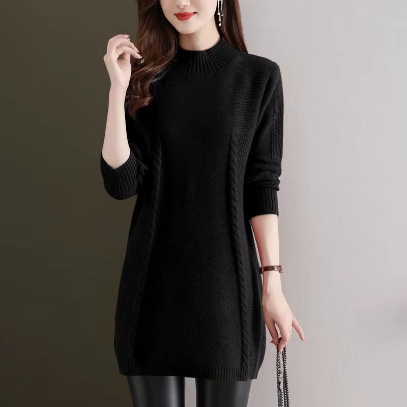 Chemise de base mi-longue à col mi-haut pour femme