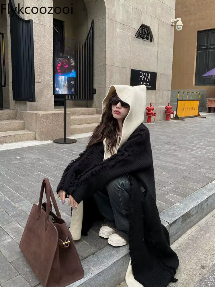 Pull à capuche mi-long pour femme