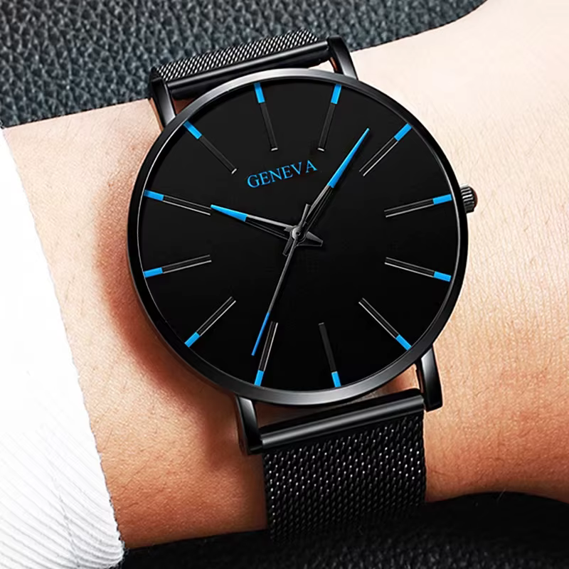 Montre minimaliste pour hommes, Ultra fine, Simple, Business, ceinture en maille, Quartz, montre-bracelet Relogio Masculino