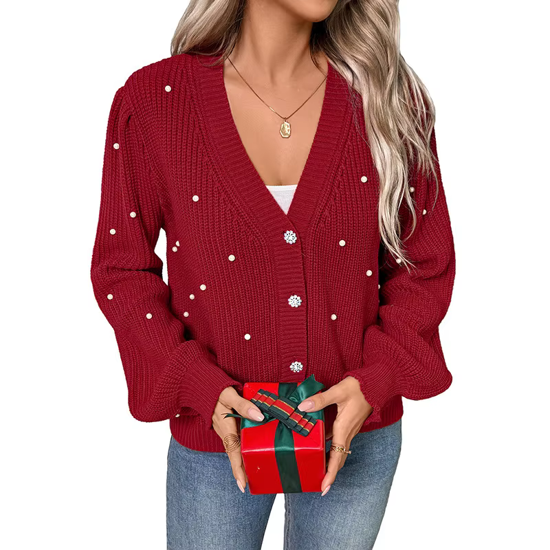 2025 automne et hiver ongles perle pull Cardigan frais doux mignon