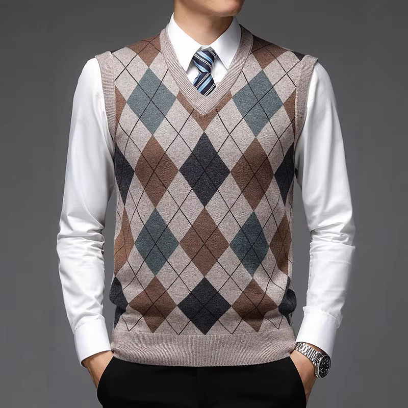 Gilet en laine à col en V élégant pour hommes décontracté pour automne et hiver faire du shopping occasions professionnelles