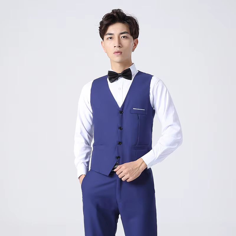 Gilet de costume pour hommes, coupe cintrée, vêtements de travail pour garçons d'honneur, affaires décontractées, Style coréen, uniforme de groupe de chœur en Fiber de Polyester, printemps-automne