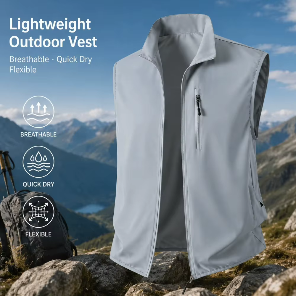 Gilet de pêche pour homme, léger, respirant, multi-poches, gilet utilitaire, veste sans manches décontractée pour l'été, la pêche, la randonnée, le travail