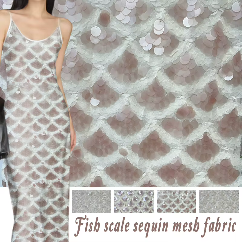 Tissu de Base en maille brodée de paillettes, tissu rond en dentelle à paillettes pour bricolage, robe de soirée de rosée, vêtements de spectacle