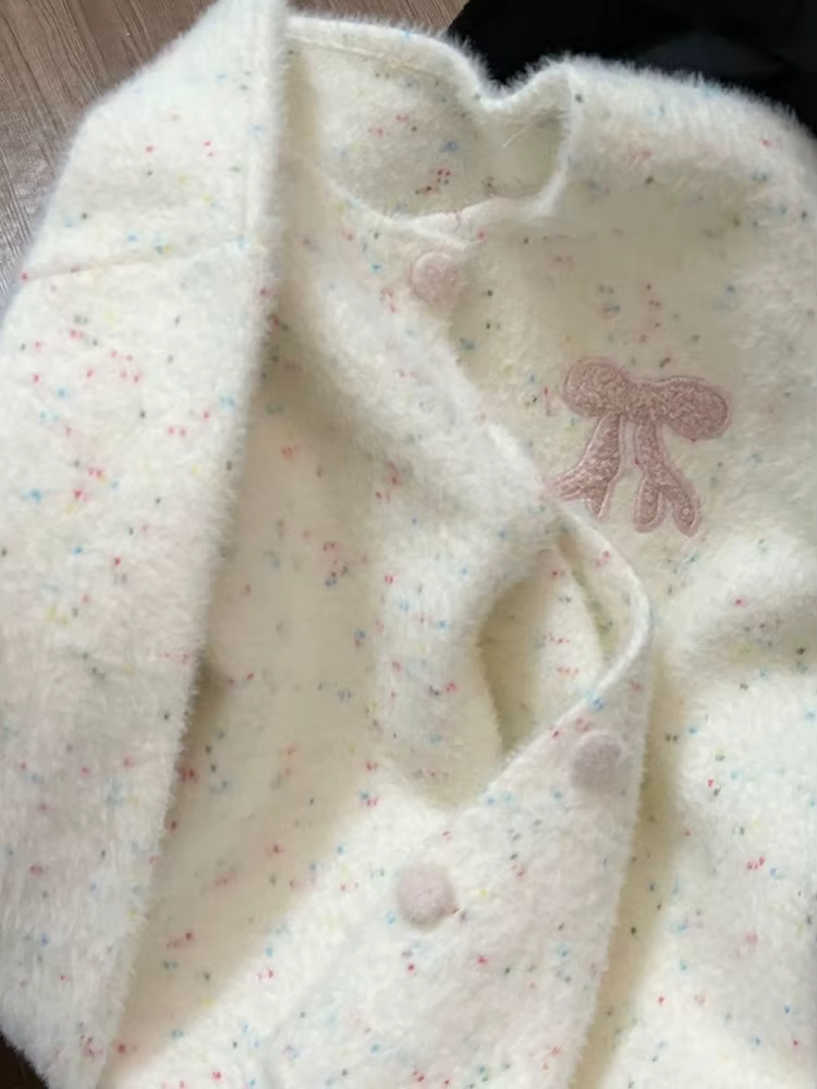 Cardigan à pois avec nœud doux pour femme