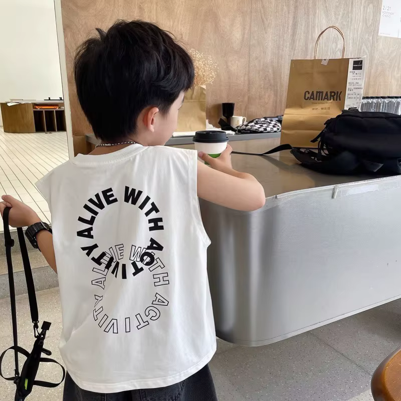 Bébé garçon lettre imprimé gilet 2025 vêtements d'été filles sans manches solide T-Shirts enfants mode hauts amples enfants T-Shirts occasionnels