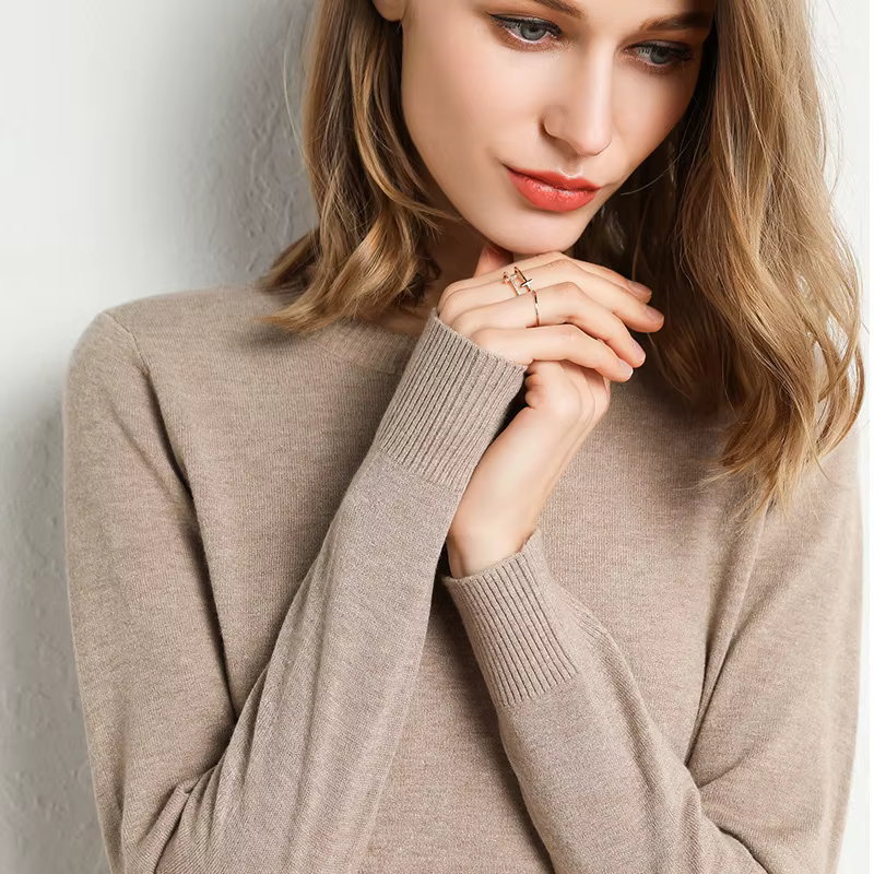 Pull Slim à col rond pour femme, mélange de laine et cachemire, chemise à manches longues en tricot, grande taille, automne et hiver, 2024