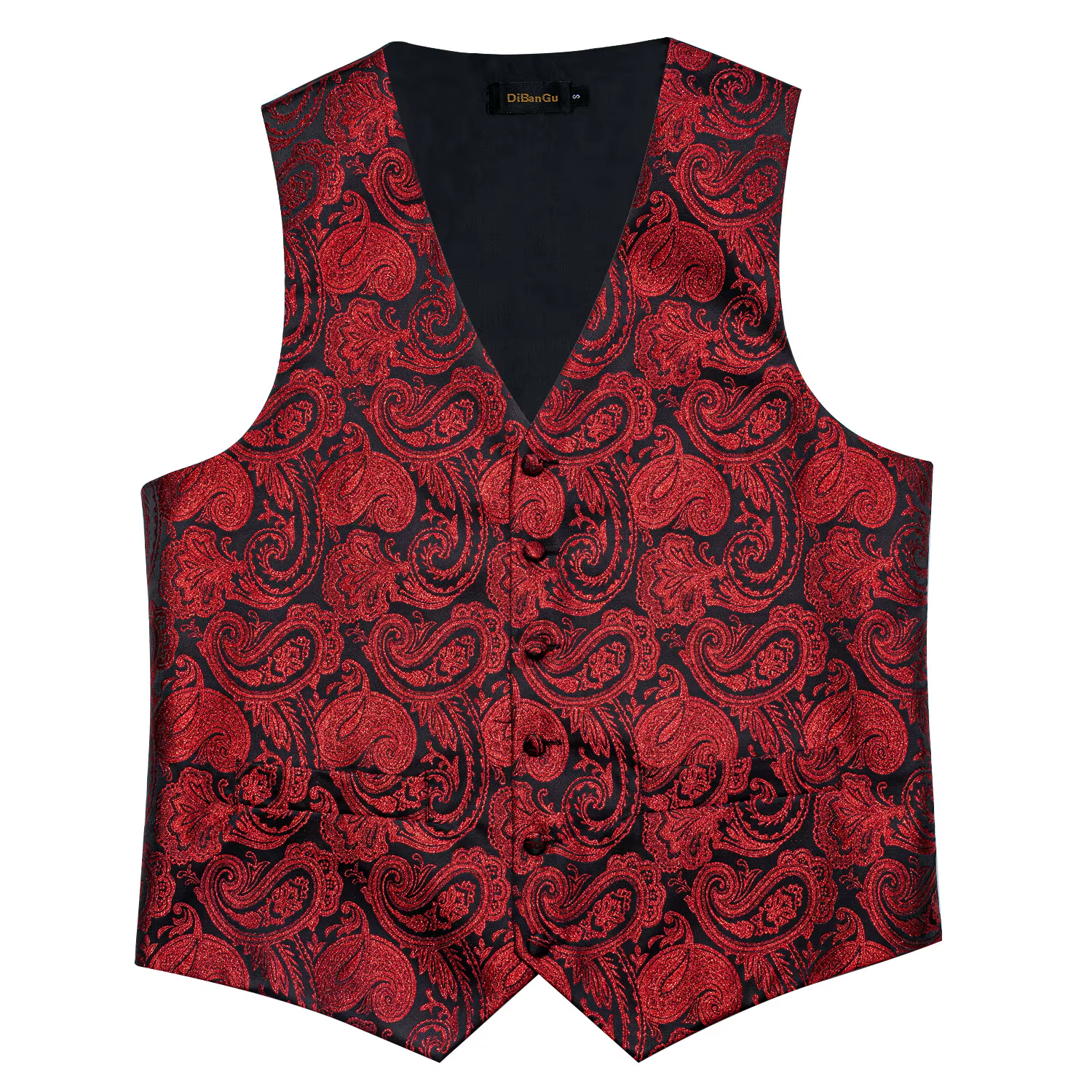 DiBanGu – costume Paisley en soie rouge pour hommes, gilet de luxe pour fête de mariage, cravate, boutons de manchette, smoking, Blazer masculin