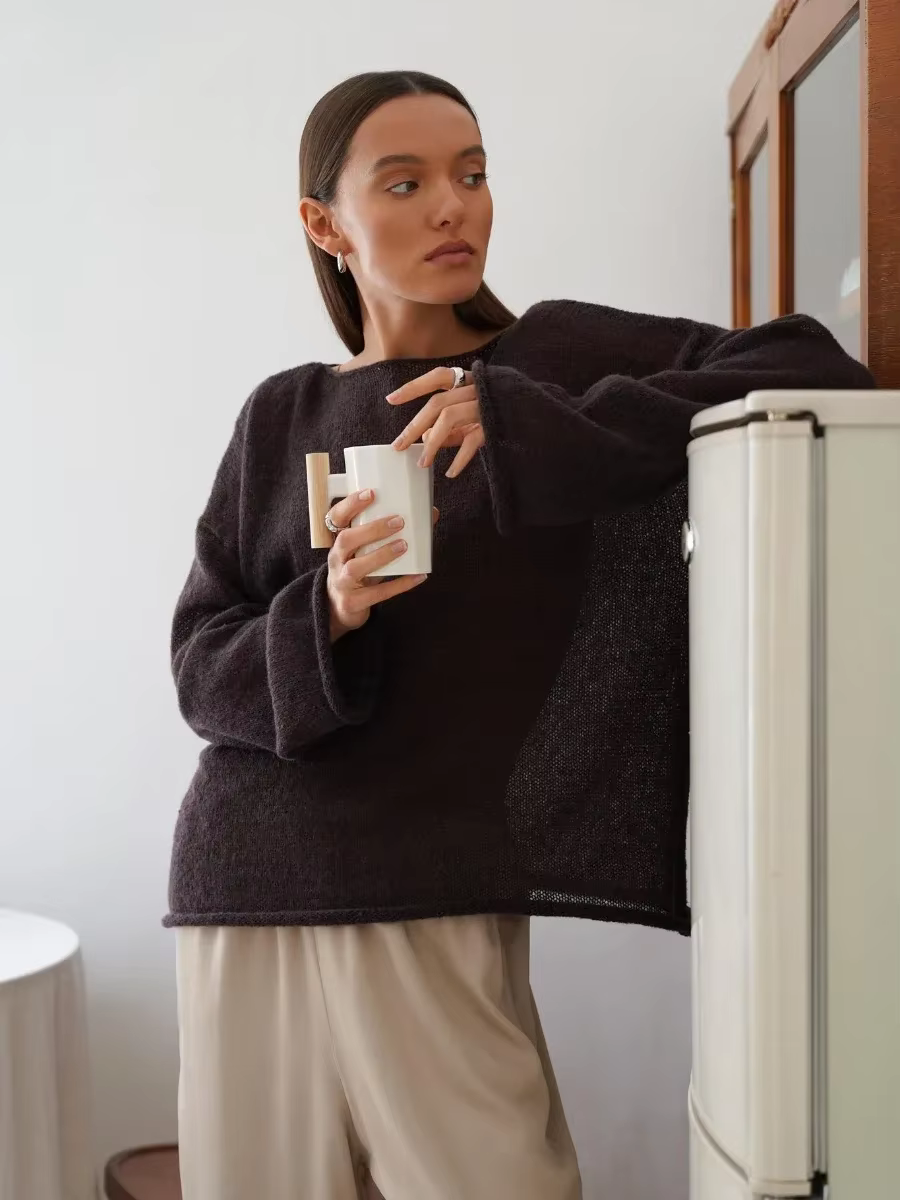 Wolfeel Pull Oversize Femme Chic Blanc Décontracté Été Automne