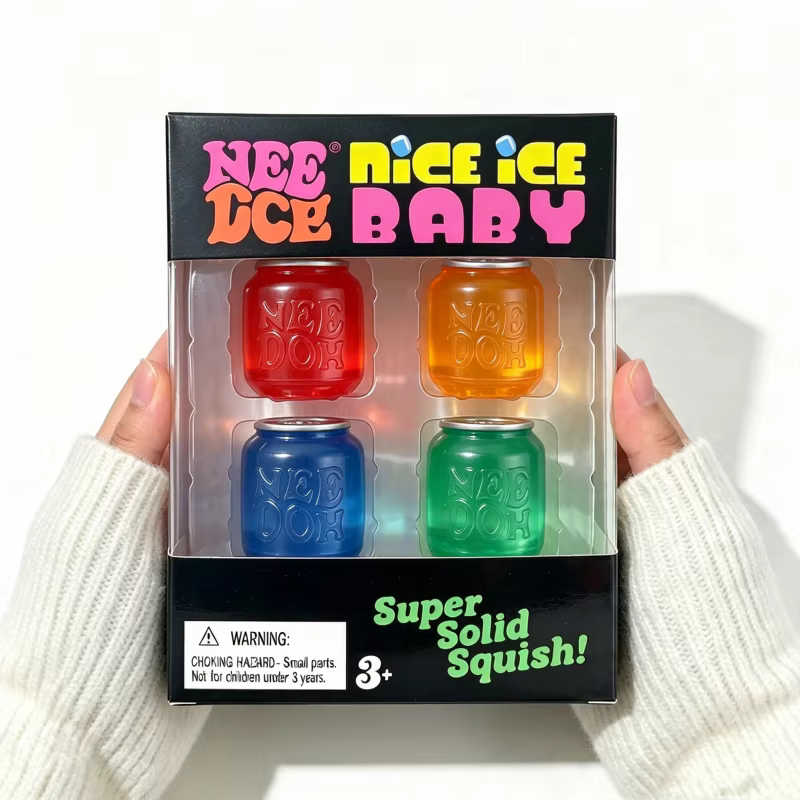 Needoh Nice Ice Mini 4 Pack Cubes de canettes de cola à rebond lent, sensoriels, apaisants, anti-stress, pour soulager l'anxiété, favoriser la relaxation, pour adultes, cadeau