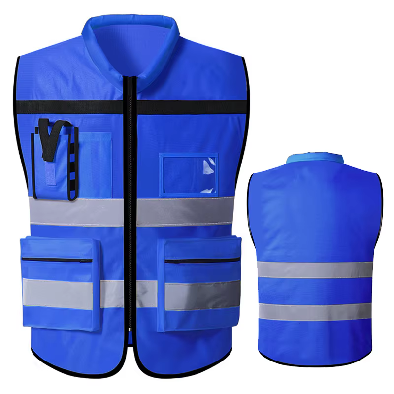 Gilet de travail pour hommes avec poches et construction à fermeture éclair, gilet de construction routière, gilet de travail bi-ton, uniforme de volontaire.
