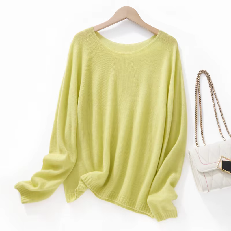 Pull en soie et cachemire pour femme, col rond, coupe ample, tricot printemps-automne, haut à manches longues, style coréen populaire, occassions spéciales