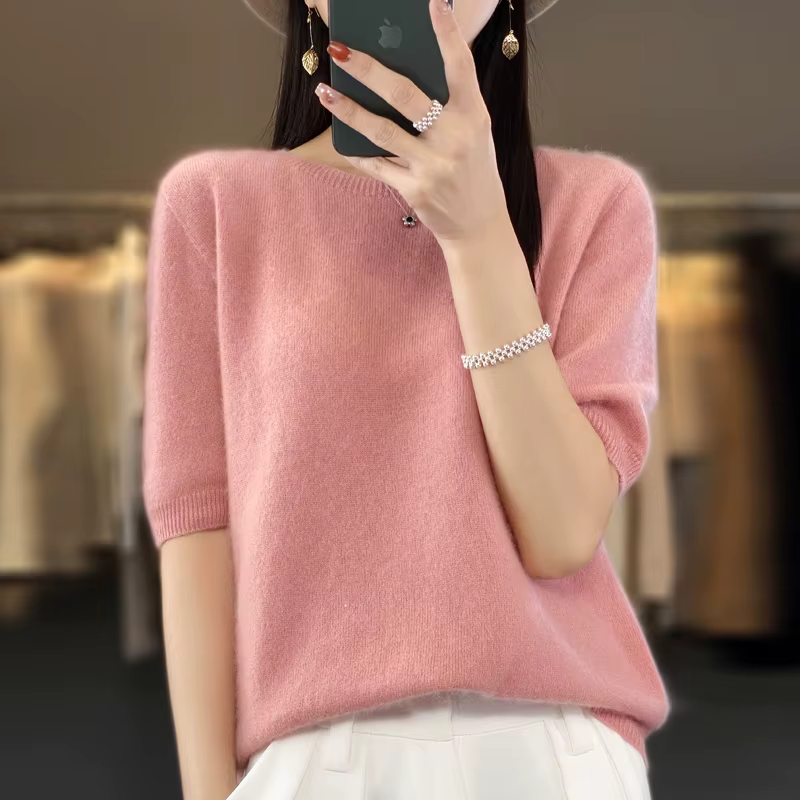 Pull court en cachemire à manches mi-longues pour femme