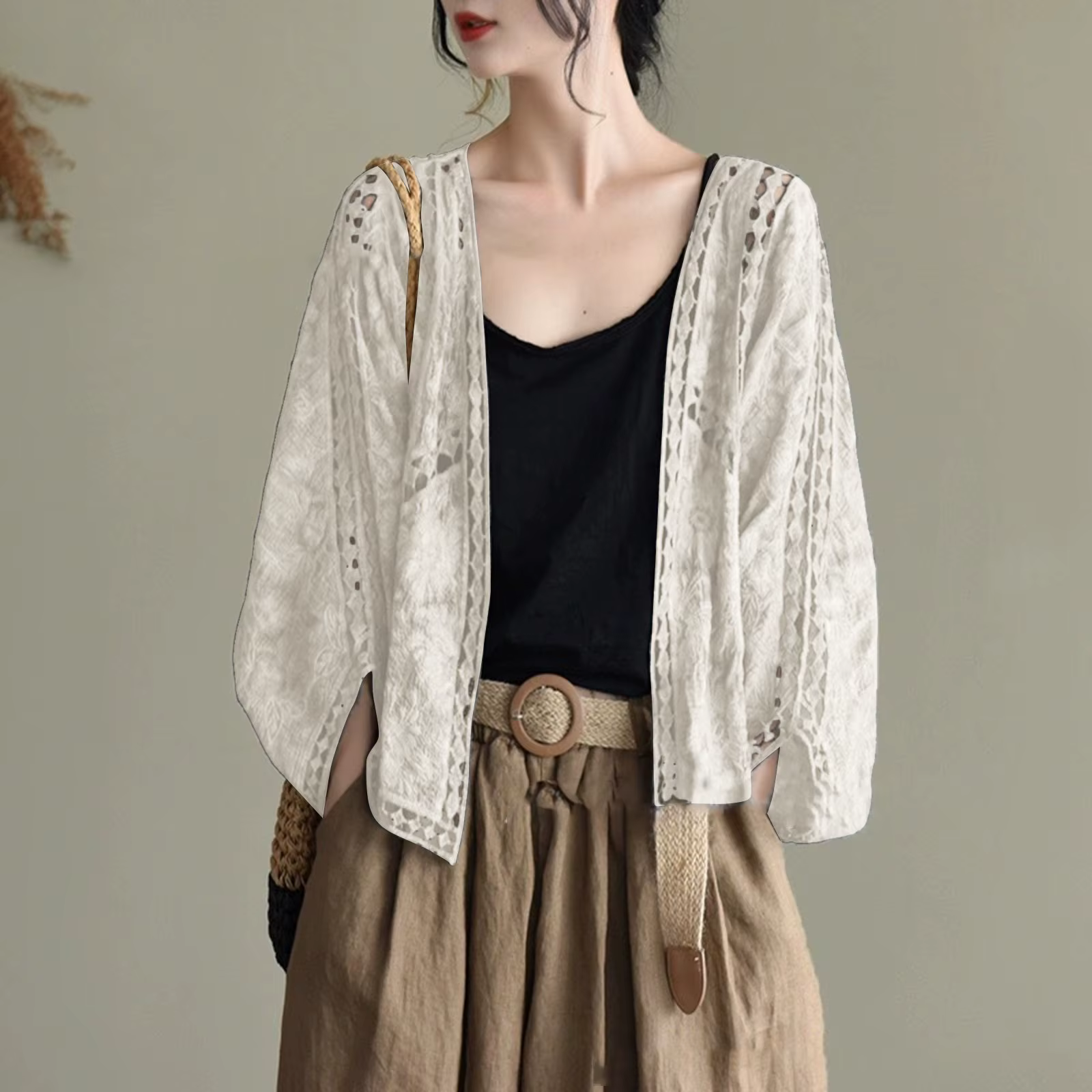 Cardigan pour femmes, haut en maille ajourée d'été