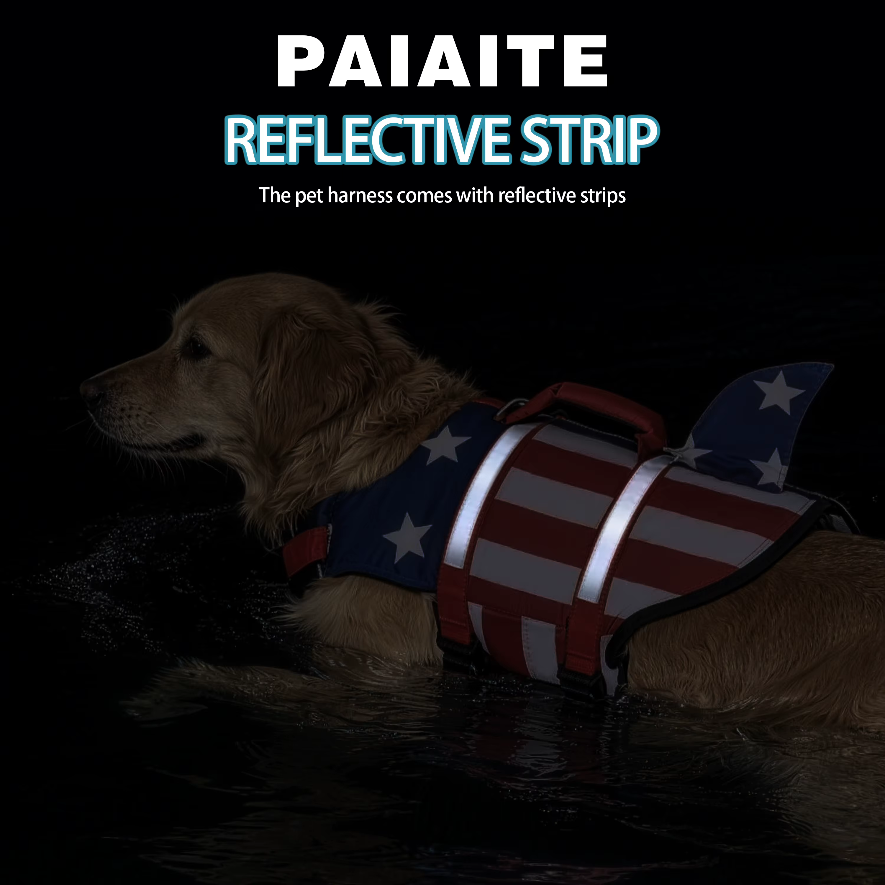 Gilet de sauvetage pour chien Shark US Flag, gilet de natation réfléchissant avec poignée de sauvetage, flottabilité élevée réglable pour chiens de petite, moyenne et grande taille