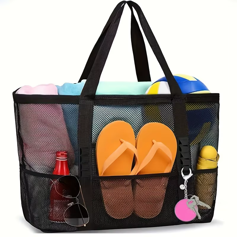 Sac de plage en maille, sac de douche à bandoulière en maille, sac de fitness, sac de natation, sac de voyage à grande capacité pour cosmétiques