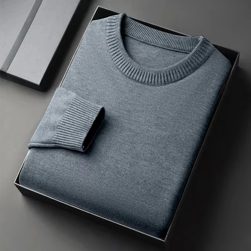 Pull classique en tricot à col rond pour hommes, manches longues, doux, décontracté, léger, couleur unie, vêtements doux pour hommes