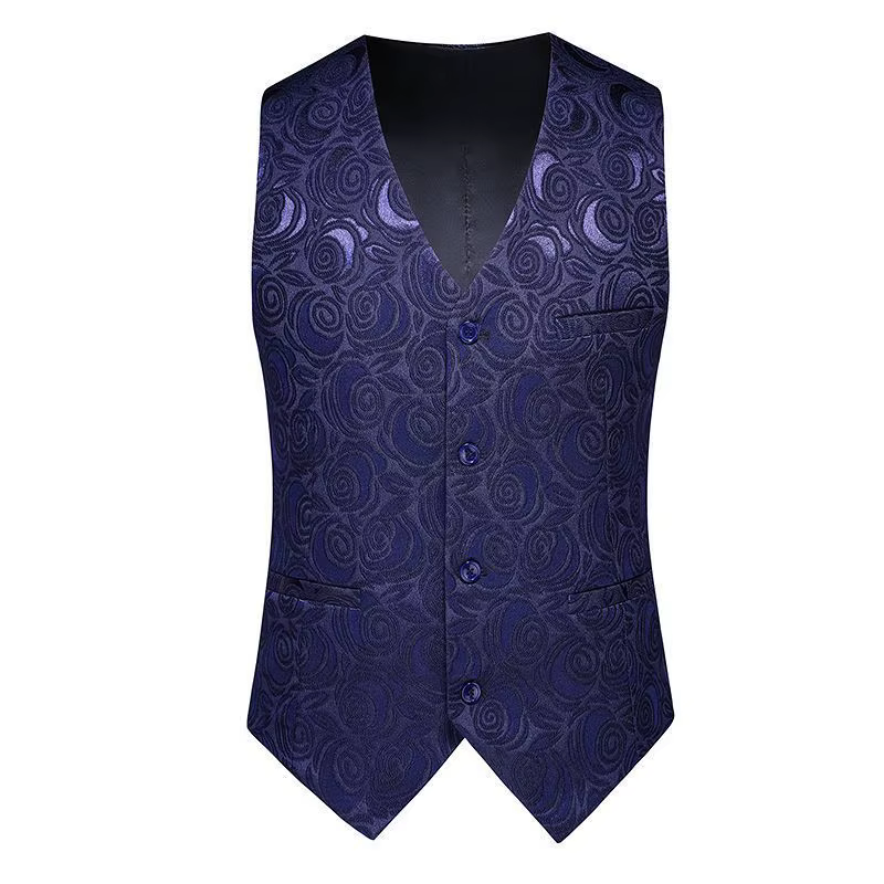 Gilet de costume brodé Jacquard pour hommes, robe Slim de printemps et d'été, couleur unie, gilet décontracté