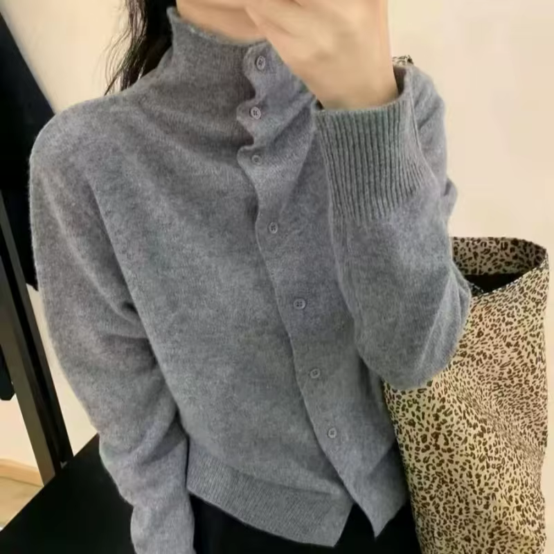 Pull à col haut doux et chaud 100% laine pour femme