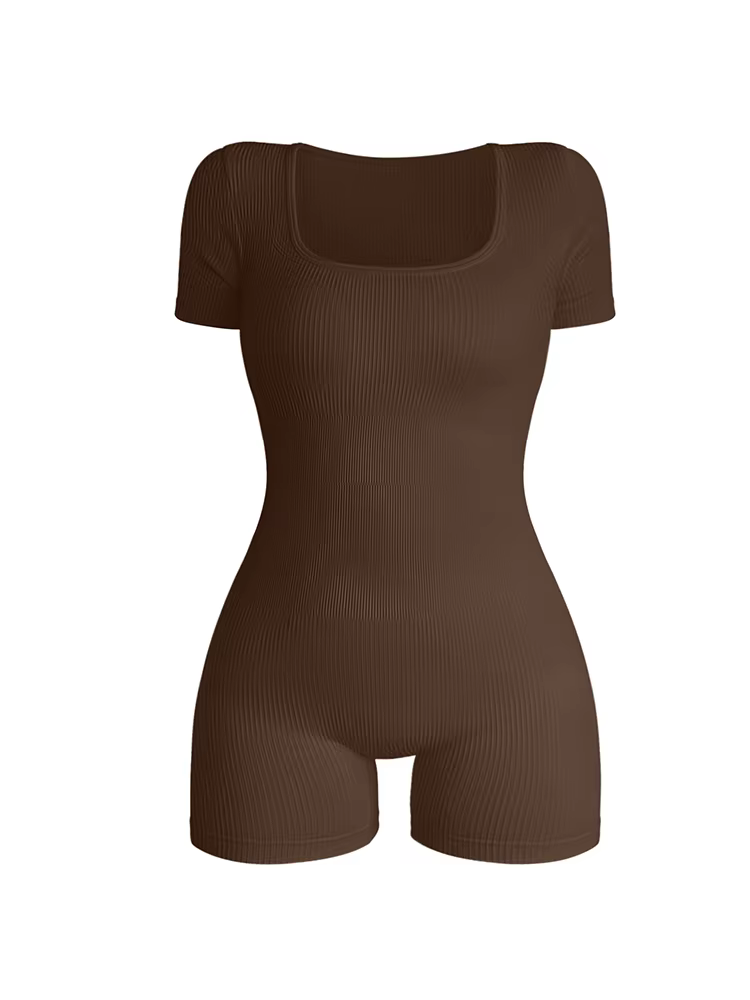 Combinaison une pièce à col carré et manches courtes pour femmes, Sexy, taille haute, moulante, à la mode, Streetwear pour dames