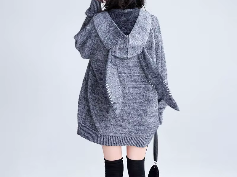 Veste pull à capuche avec oreilles de lapin gris pour femme