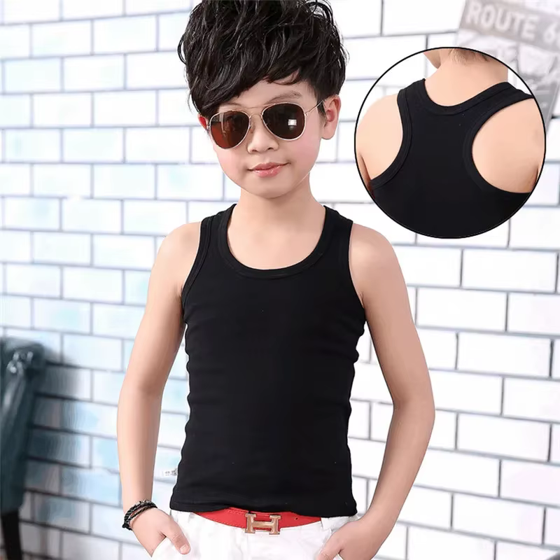 Enfants bébé garçons gilets T-shirts enfants été gilet haut tenue enfant garçon fille solide hauts vêtements coton T-shirts noir combishorts