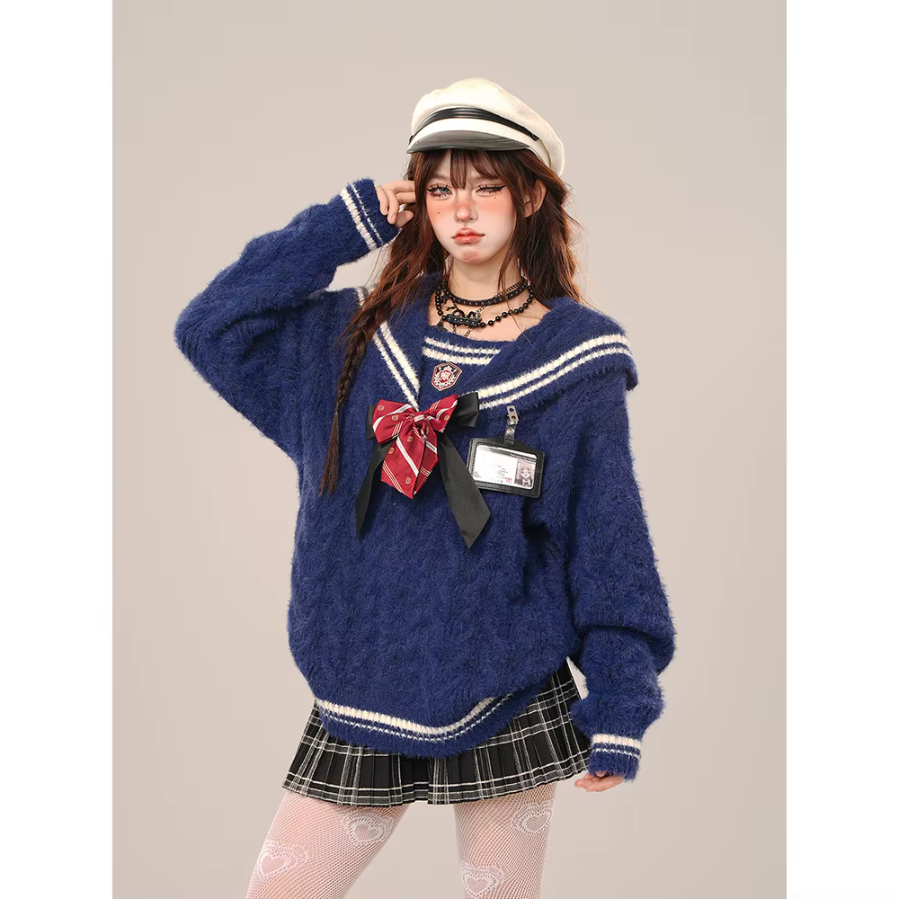 Pull paresseux en laine ample avec col rabattu pour femmes, style décontracté, saison automne-hiver, couleurs bleu ciel et noir, tailles L, M, XL