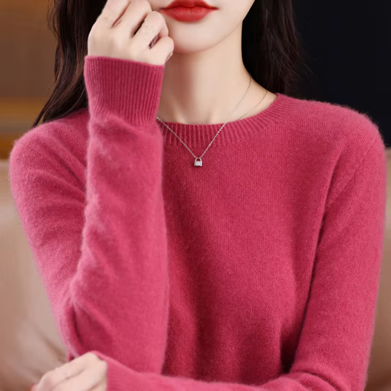 Pull à manches longues et col rond en laine mérinos pour femme