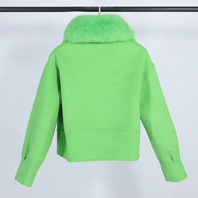 Manteau court décontracté pour femme avec col en fourrure de renard