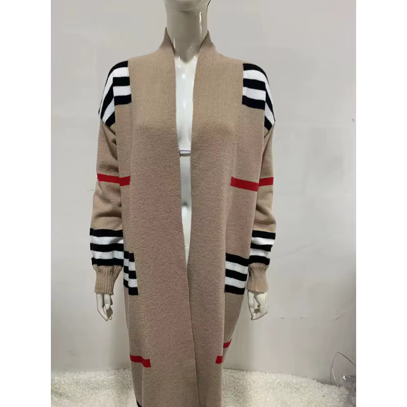 2025 Cardigan en tricot rayé à manches longues, manteau pull ample