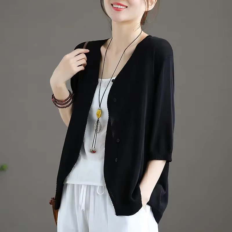 Cardigan féminin en coton polyester acétate avec col en V pour femmes style Harajuku été printemps ocassions spéciales