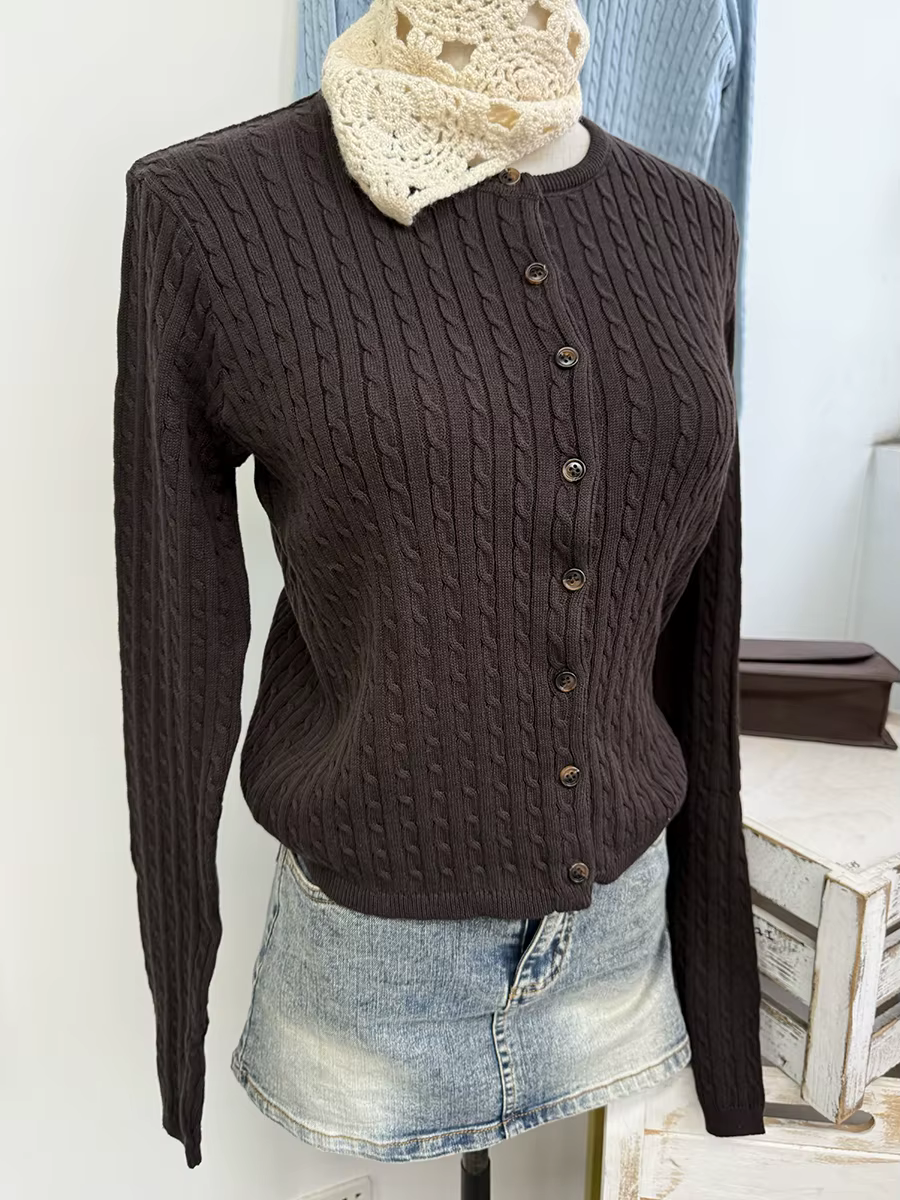 Cardigan Brun En Coton Femme Style Y2K Chic Et Décontracté Pour Femmes Occasions Spéciales