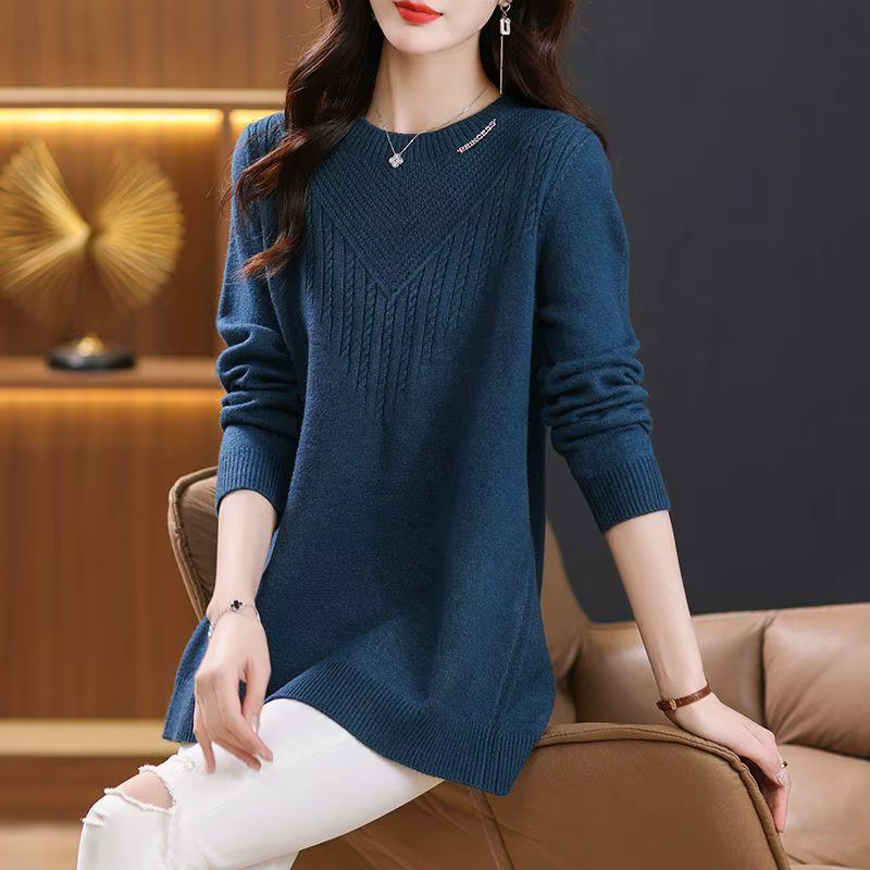 Pulls Femmes tricots haut col rond à manches longues pull Blouse printemps automne Femme