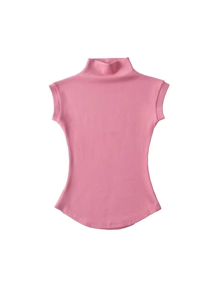 Femmes été Sexy col roulé sans manches T-Shirts hauts solide coupe ajustée pulls