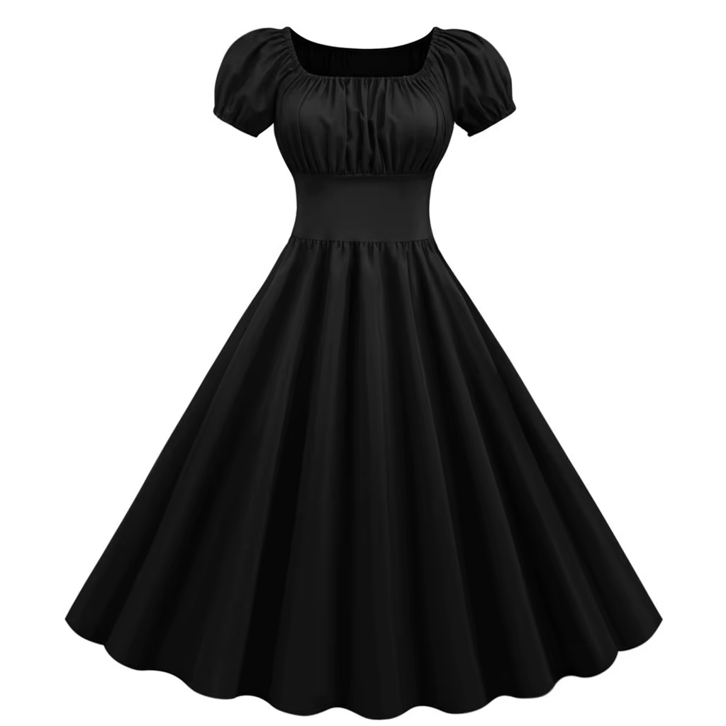 Robe d'été rouge à col carré pour femmes, col en V, grande balançoire, Vintage, élégante, rétro, Pin up, robes de soirée mi-longues