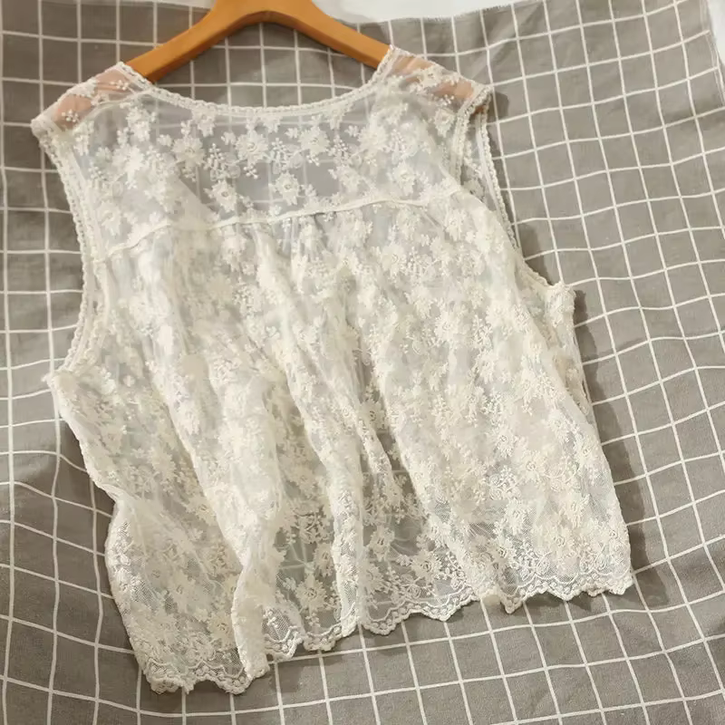 Gilets en dentelle brodée de fleurs pour femmes