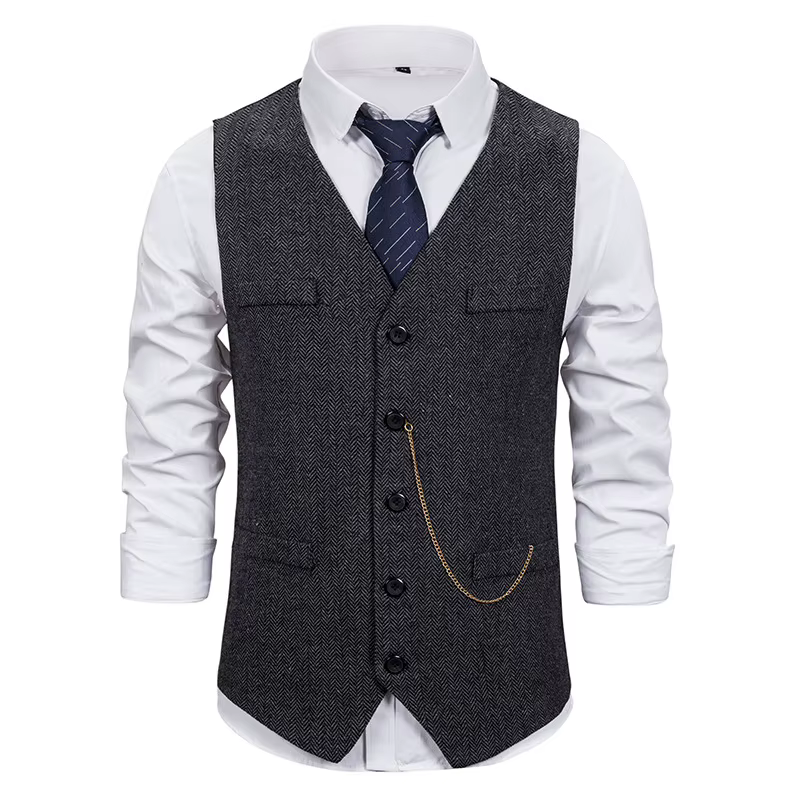 Hommes costume gilet chaîne gilet affaires mariage col en V décontracté hommes robe mâle Blazer gilets formel fête mode gilet V14