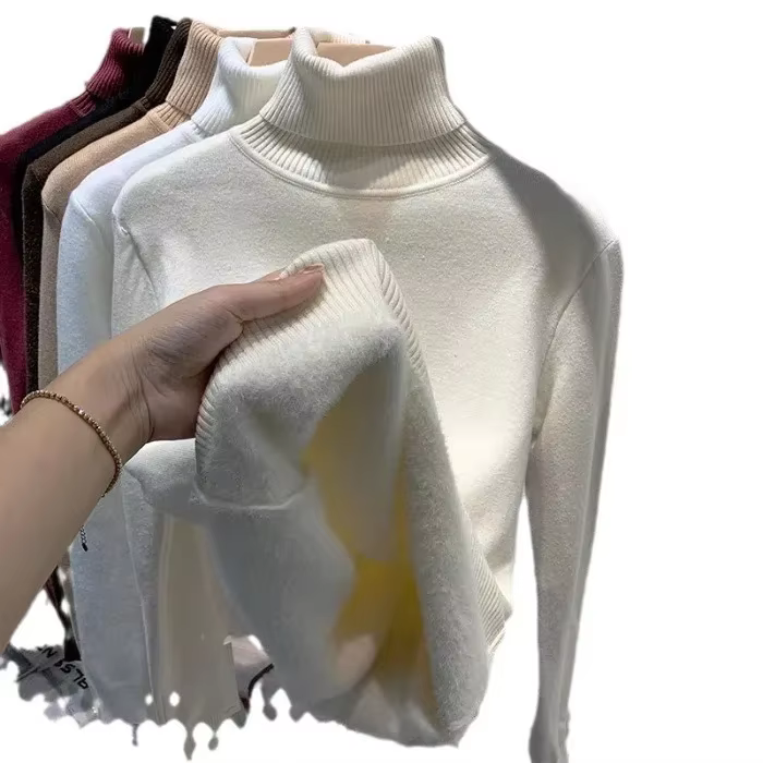 Pull chaud épais doublé de polaire pour femme