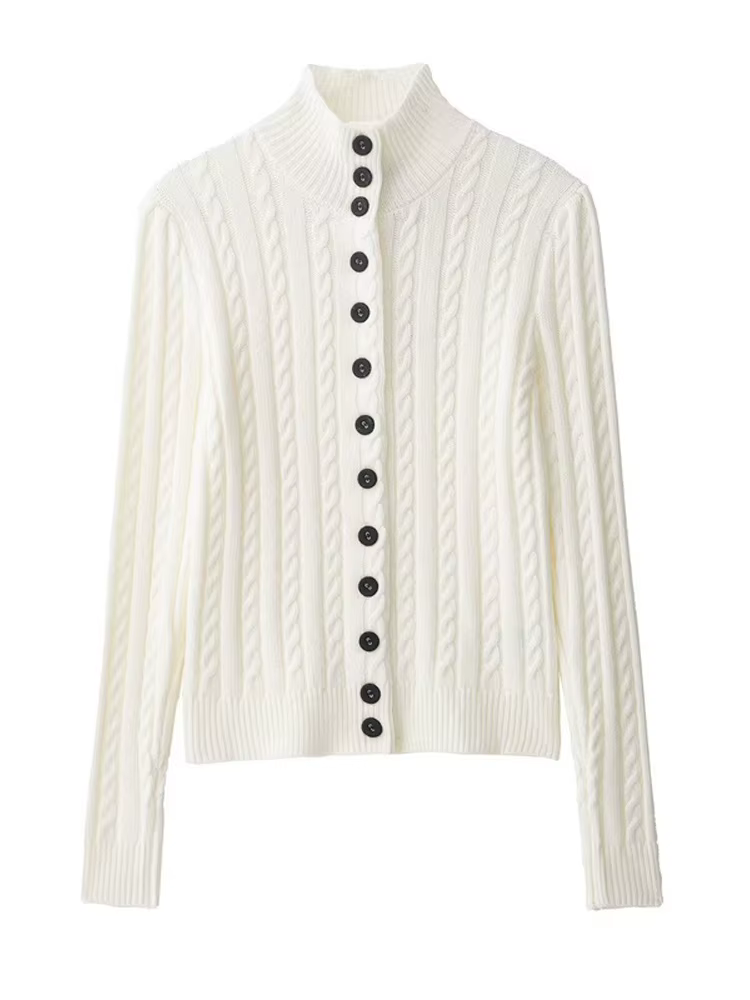 Nouveau cardigan en maille pour femme à col montant