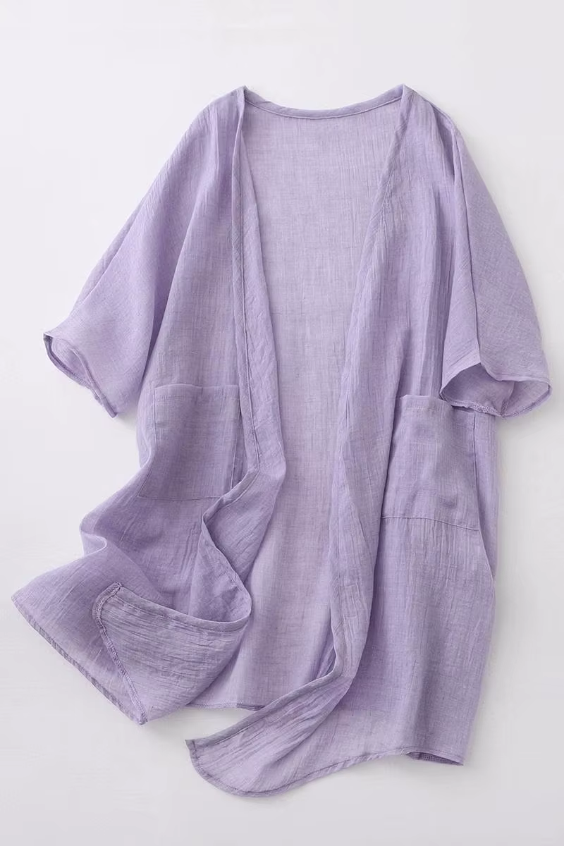 Cardigan en coton et lin pour femmes manteau à col en V