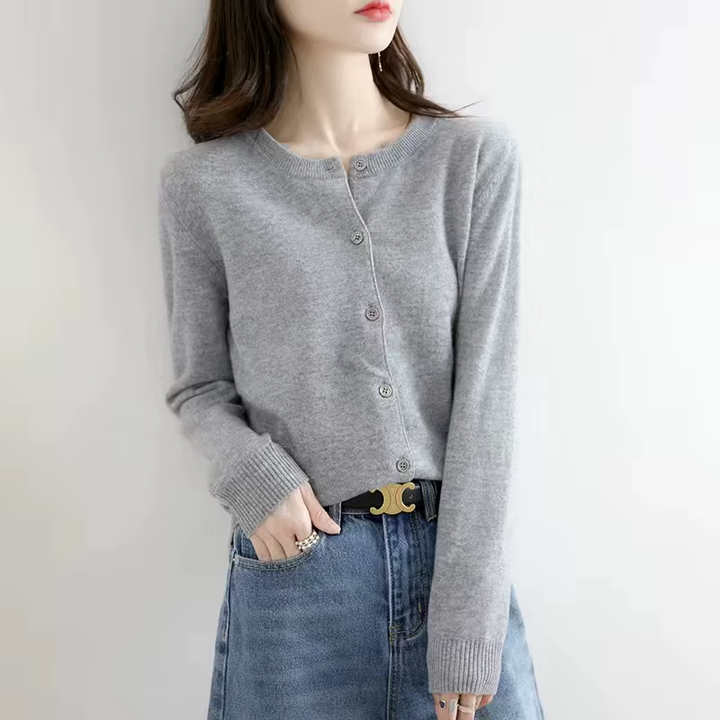 Femmes Cardigans pull col rond printemps automne tricoté cachemire