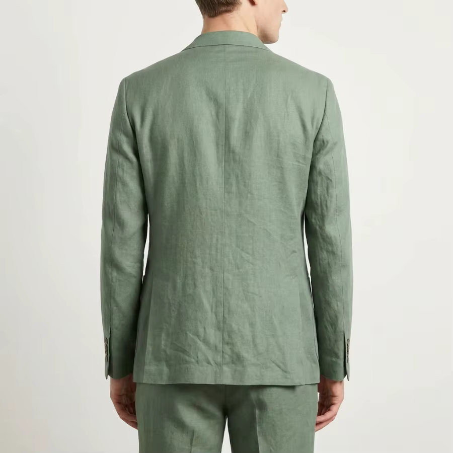 Costume homme en lin vert sauge pour bal de promo, 2 pièces, coupe ajustée, costume de mariage, veste à revers cranté avec pantalon, ensemble plage été