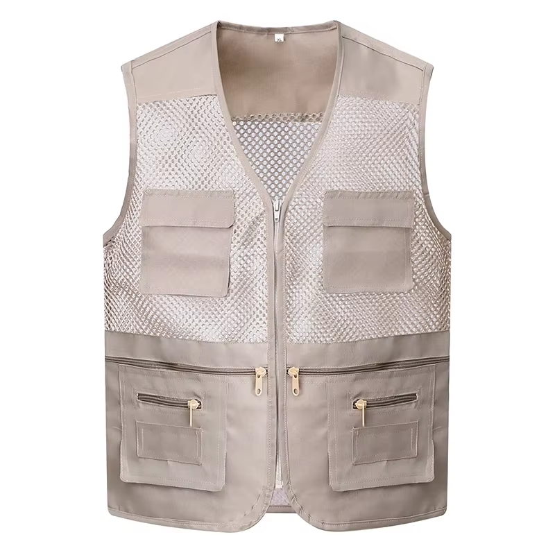 Gilet de travail tendance pour homme, couleur unie, multi-poches, en maille respirante, décontracté, pour le printemps et l'été, pêche et randonnée en extérieur
