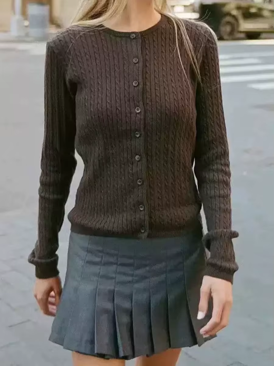 Cardigan Brun En Coton Femme Style Y2K Chic Et Décontracté Pour Femmes Occasions Spéciales