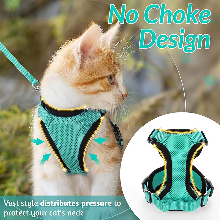 Harnais et laisse pour chat pour la marche, harnais de gilet doux et réglable anti-fuite pour chats, EasyControl
