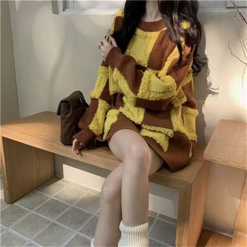 Pull à carreaux pour femmes en automne et en hiver