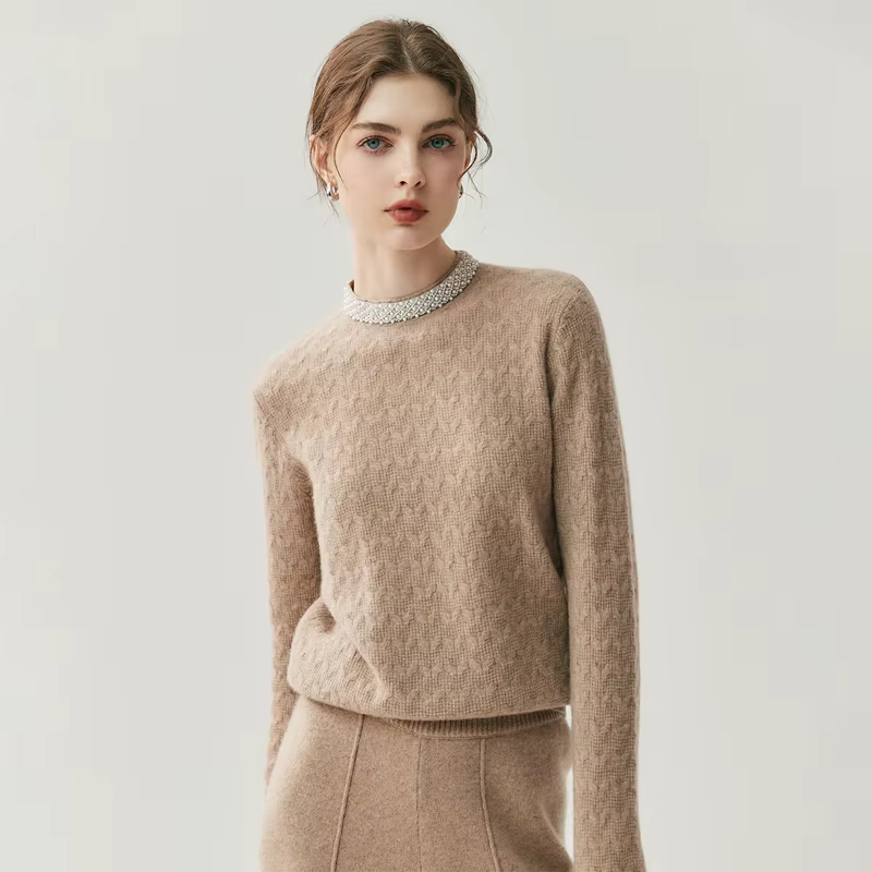 ANGEL femmes 100% pull en cachemire automne hiver col rond pulls perles conception grâce Style