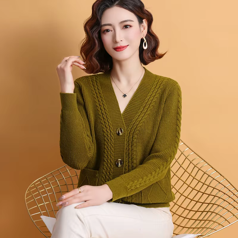 Pull Cardigan veste femme 2025 nouveau automne et hiver ample extérieur décontracté avec couleur unie Style étranger haut tricoté