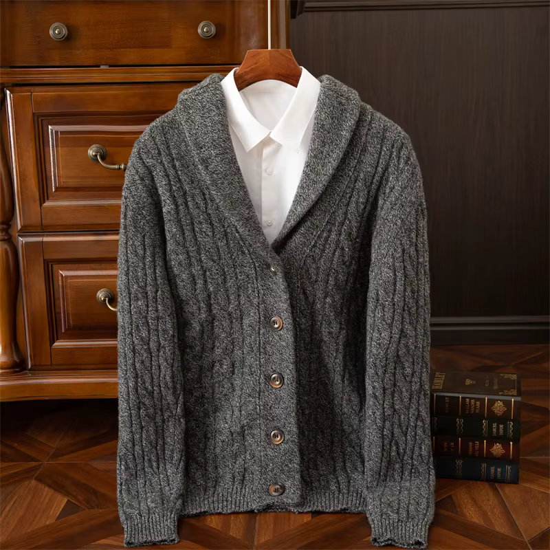 Pull en laine pour homme, boutonné, en cachemire épais, tricoté, ample et chaud, pour l'automne et l'hiver